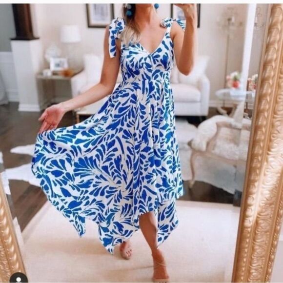 princess polly baby blue dress Summer Boho Dress for Women – Off Shoulder Short Sleeve Pleated Drawstring  Flowy Casual Maxi Dress,Navy Blue,Small : Target main image 0